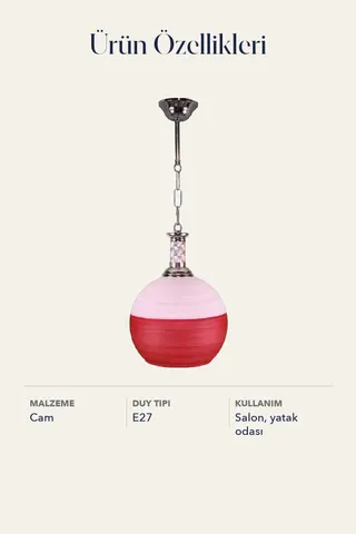 Tekli Cam Avize Sarkıt Pembe Kırmızı Salon Yatak Odası — 5. görsel
