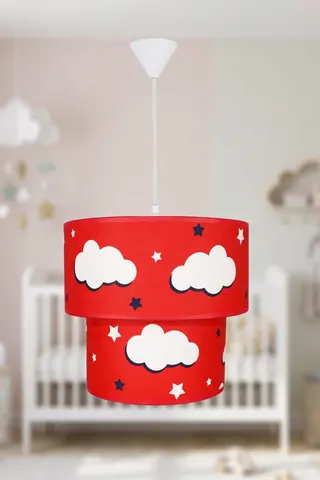 Bebek ve Çocuk Odası İkili Silindir Kumaş Sarkıt Avize 27 cm Kırmızı Bulut