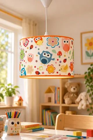 Çocuk Odası Silindir Kumaş Sarkıt Avize 30 cm Turuncu Baykuş — 2. görsel