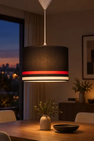 Modern Silindir Kumaş Sarkıt Avize 29,5 cm Siyah Kırmızı Beyaz Şeritli — 3. görsel
