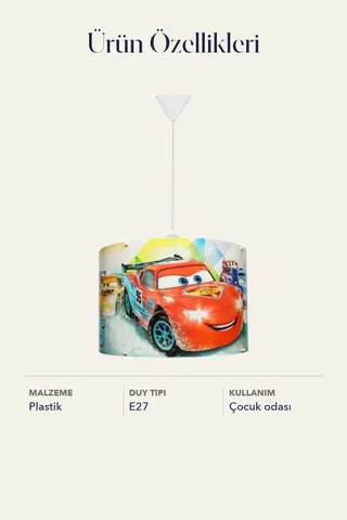 Şimşek Mcqeen Cars Panorama Sarkıt Renkli Çocuk Odası Dekoratif Aydınlatma — 4. görsel