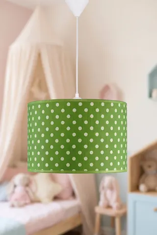 Bebek ve Çocuk Odası Silindir Kumaş Sarkıt Avize Yeşil Puantiyeli