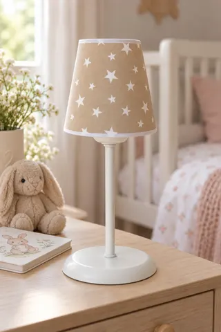 Metal Ayaklı Konik Kumaş Abajur Masa Lambası 14 cm Kapuçino Yıldız — 2. görsel
