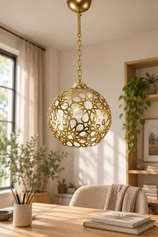 FERFORJE TEKLİ AVİZE KAFES SARKIT-GOLD ALTIN — 2. görsel
