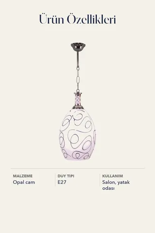 Tekli Opal Cam Avize Sarkıt Gümüş Desenli Salon Yatak Odası — 5. görsel