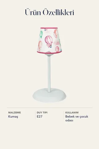 Bebek ve Çocuk Odası Konik Kumaş Abajur Masa Lambası Pembe Balon — 4. görsel