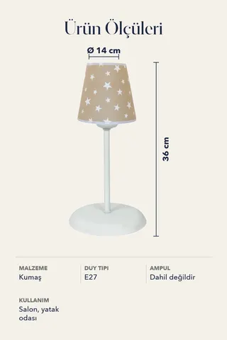 Metal Ayaklı Konik Kumaş Abajur Masa Lambası 14 cm Kapuçino Yıldız — 5. görsel