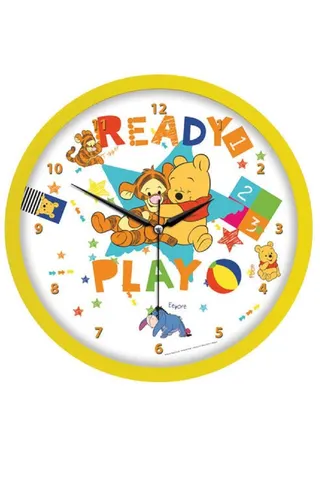 Lisanslı Winnie the Pooh Çocuk Odası Duvar Saati Yuvarlak Plastik Pilli Sarı — 2. görsel