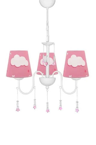 Çocuk Odası Kumaş 3'lü Abajur Avize-pembe Bulut — 4. görsel