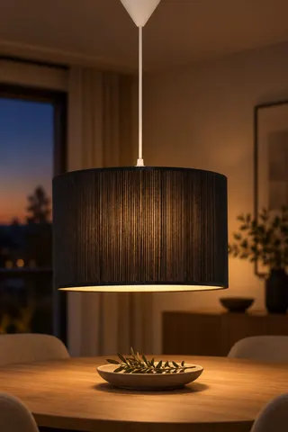 Modern Silindir Kumaş Sarkıt Avize 30 cm Siyah Tavan Lambası — 3. görsel