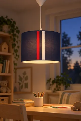 Modern Silindir Kumaş Sarkıt Avize Lacivert Şeritli Tavan Lambası — 3. görsel