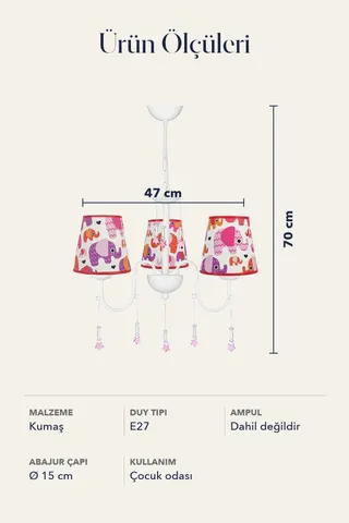 Çocuk Odası Kumaş 3'lü Abajur Avize-kırmızı Filler — 5. görsel