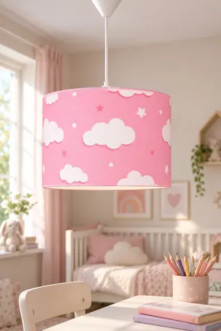 Bebek ve Çocuk Odası Silindir Kumaş Sarkıt Avize Pembe Bulut — 2. görsel