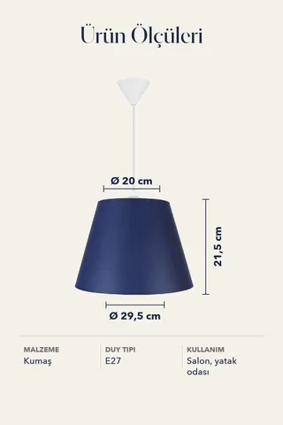 Modern Konik Kumaş Sarkıt Avize Lacivert Tavan Lambası Salon Yatak Odası — 5. görsel