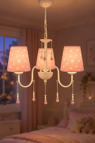 Bebek ve Çocuk Odası 3'lü Kumaş Başlıklı Avize Pembe Beyaz Yıldız — 3. görsel