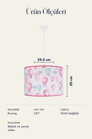 Bebek ve Çocuk Odası Silindir Kumaş Sarkıt Avize 29,5 cm Pembe Balon — 5. görsel