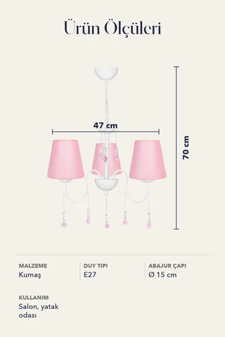 Konik 3'lü Kumaş Abajur Avize-pembe — 5. görsel