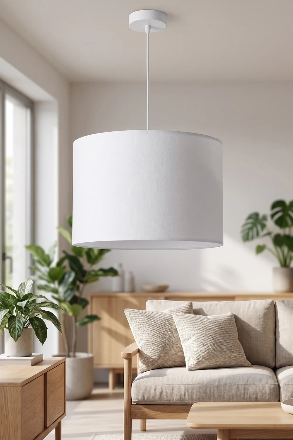 Modern Silindir Kumaş Sarkıt Avize Beyaz Tavan Lambası Salon Yatak Odası