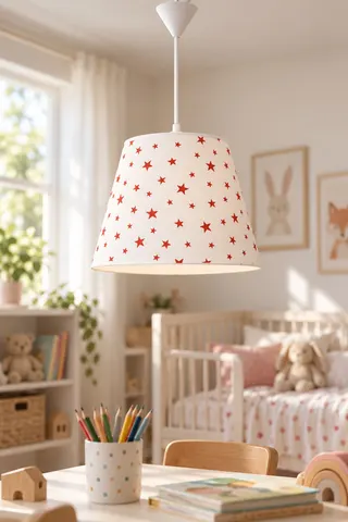 Bebek ve Çocuk Odası Konik Kumaş Sarkıt Avize 20 cm Beyaz Yıldız