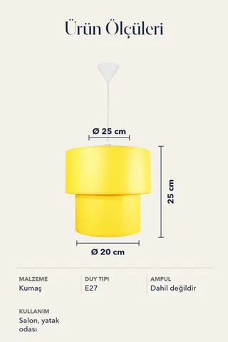 Modern İkili Silindir Kumaş Sarkıt Avize 25 cm Sarı — 5. görsel