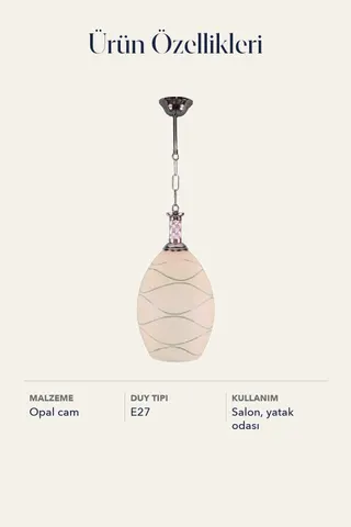 Tekli Opal Cam Avize Sarkıt Krem Su Yolu Salon Yatak Odası — 5. görsel
