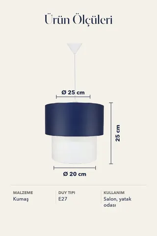 Modern İkili Silindir Kumaş Sarkıt Avize Lacivert Beyaz Tavan Lambası — 5. görsel