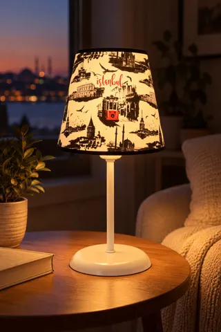 Metal Ayaklı Konik Kumaş Abajur Masa Lambası Siyah İstanbul — 3. görsel