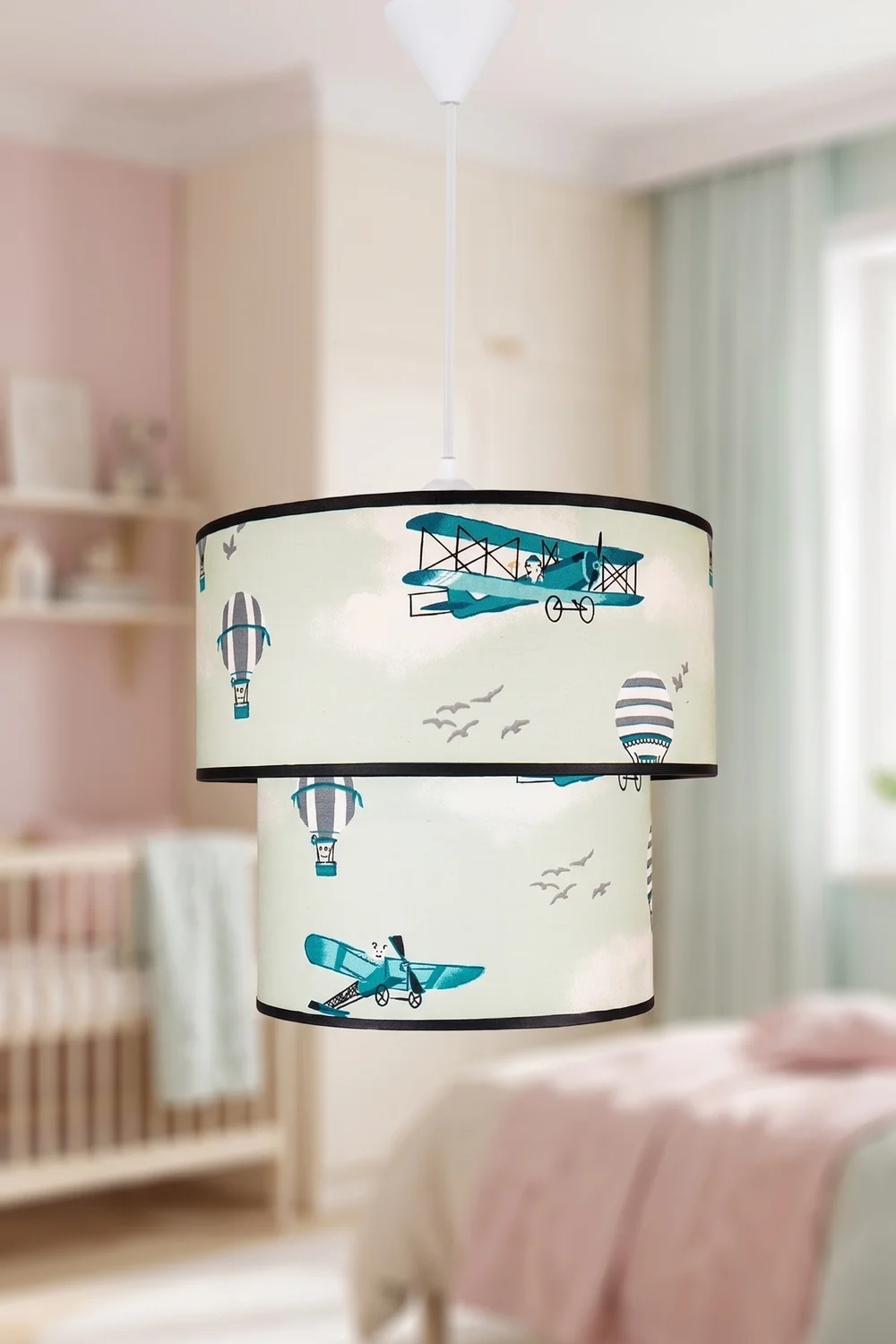 Bebek ve Çocuk Odası İkili Silindir Kumaş Sarkıt Avize 25 cm Yeşil Balon
