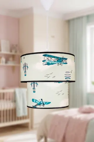 Bebek ve Çocuk Odası İkili Silindir Kumaş Sarkıt Avize 25 cm Yeşil Balon
