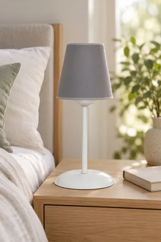 Modern Konik Kumaş Abajur Masa Lambası Gri Yatak Odası