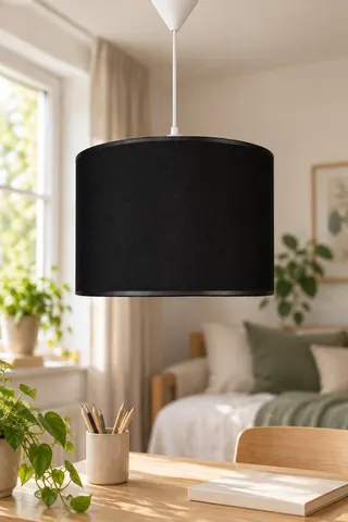 Modern Silindir Kumaş Sarkıt Avize 30 cm Siyah Tavan Lambası