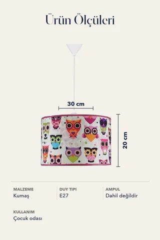 Çocuk Odası Silindir Kumaş Sarkıt Avize 30 cm Pembe Baykuş — 5. görsel