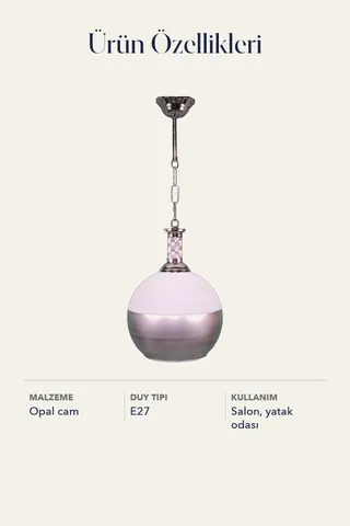 Tekli Opal Cam Avize Sarkıt Beyaz Gümüş Salon Yatak Odası — 5. görsel