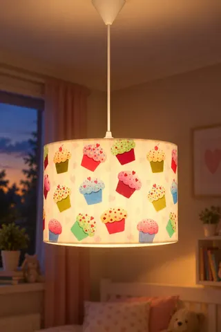 Bebek ve Çocuk Odası Silindir Kumaş Sarkıt Avize Pembe Cupcake — 3. görsel