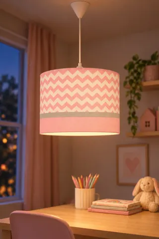Çocuk Odası Silindir Kumaş Sarkıt Avize Pembe Dalgalı Tavan Lambası — 3. görsel