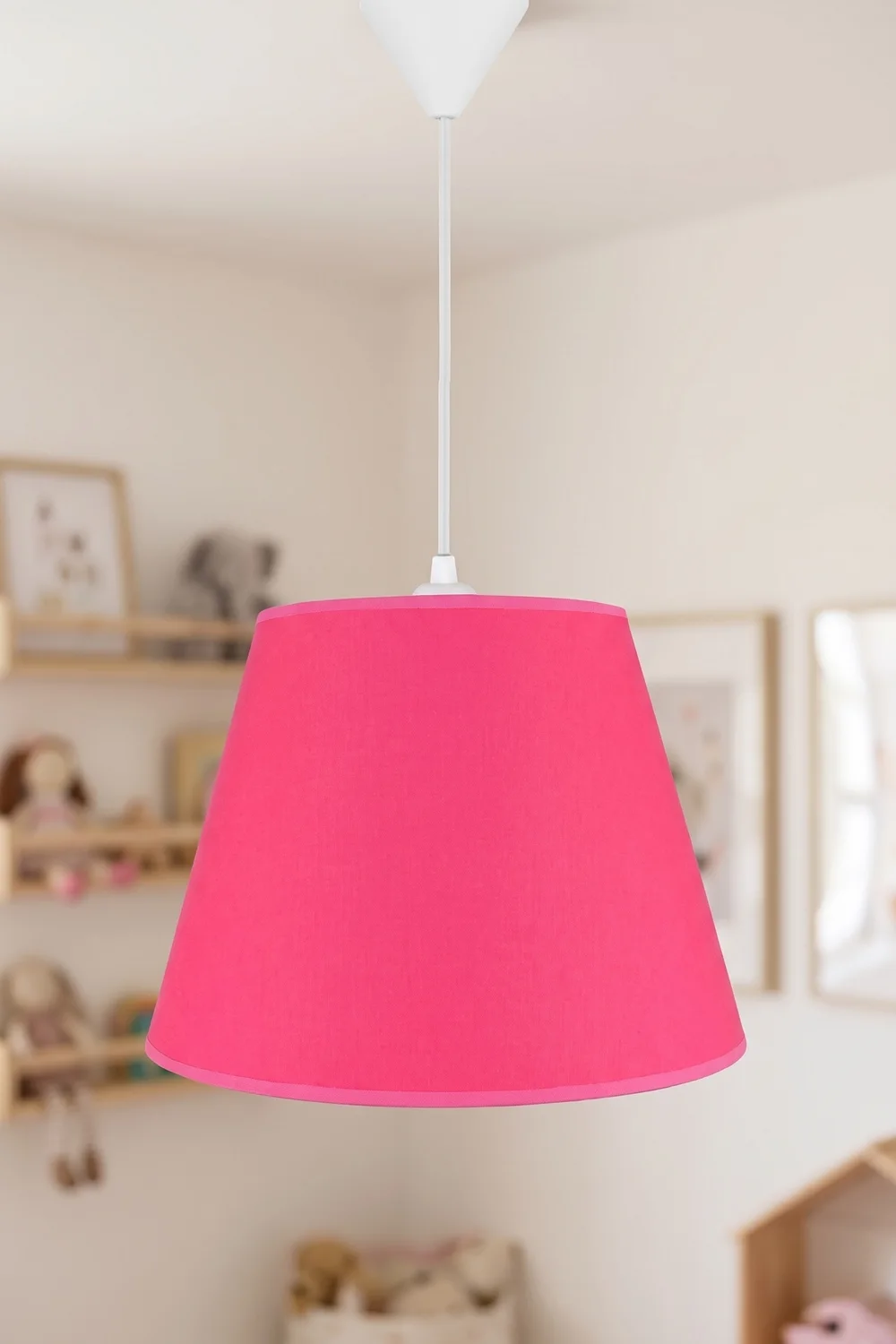 Modern Konik Kumaş Sarkıt Avize Koyu Pembe Tavan Lambası