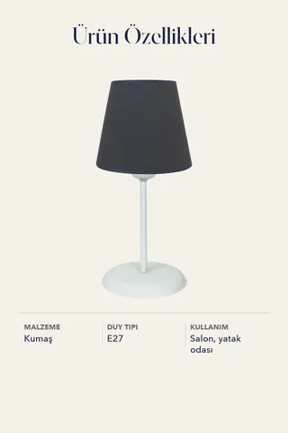 Metal Ayaklı Konik Kumaş Abajur Masa Lambası Antrasit Gri — 5. görsel