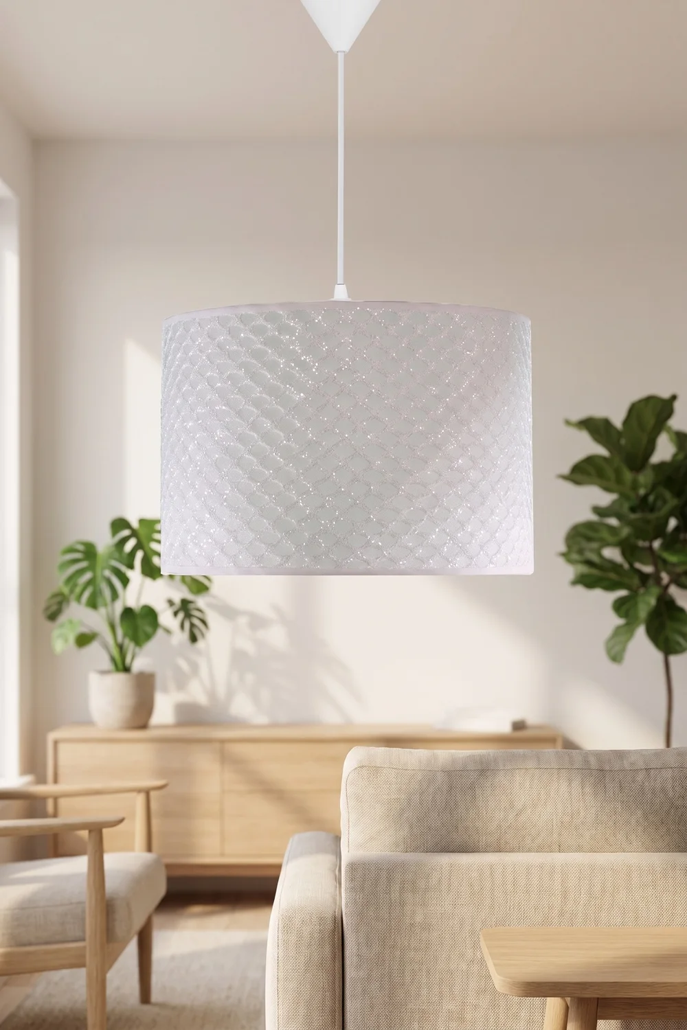 Modern Silindir PVC Sarkıt Avize Beyaz File Tavan Lambası