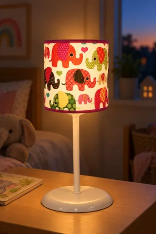 Çocuk Odası Silindir Kumaş Abajur Masa Lambası 15 cm Kırmızı Fil — 3. görsel