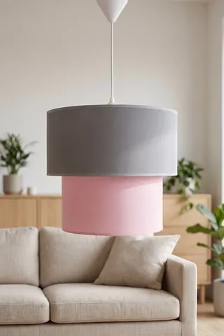 Modern İkili Silindir Kumaş Sarkıt Avize Gri Pembe Tavan Lambası