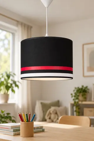 Modern Silindir Kumaş Sarkıt Avize 29,5 cm Siyah Kırmızı Beyaz Şeritli — 2. görsel