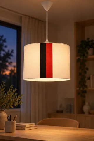 Modern Silindir Kumaş Sarkıt Avize Kırmızı Siyah Şeritli Tavan Lambası — 3. görsel