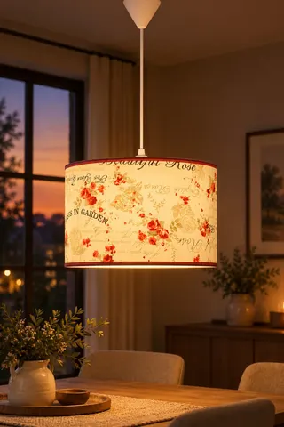 Modern Silindir Kumaş Sarkıt Avize Krem Gül Tavan Lambası — 3. görsel