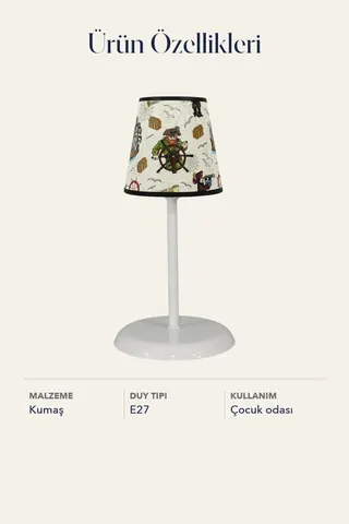 Çocuk Odası Kumaş Abajur Masa Lambası Bej Korsan Yatak Odası — 5. görsel