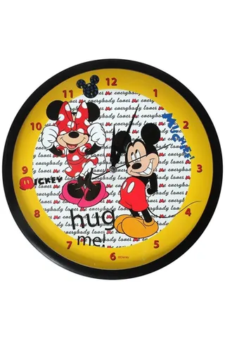 Lisanslı Mickey ve Minnie Mouse Çocuk Odası Duvar Saati Yuvarlak Plastik Pilli Sarı — 3. görsel