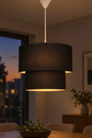 Modern İkili Silindir Kumaş Sarkıt Avize 25 cm Siyah — 3. görsel