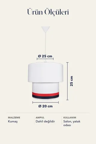 Modern İkili Silindir Kumaş Sarkıt Avize 25 cm Beyaz Kırmızı Şeritli — 5. görsel
