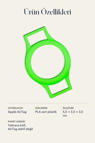 Sny Airtag PLA Koruyucu Kılıf Anahtarlık Apple Uyumlu — Yeşil — 4. görsel