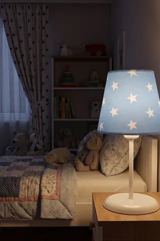 Bebek ve Çocuk Odası Konik Kumaş Abajur Masa Lambası Mavi Beyaz Yıldız — 3. görsel