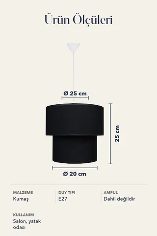 Modern İkili Silindir Kumaş Sarkıt Avize 25 cm Siyah — 5. görsel